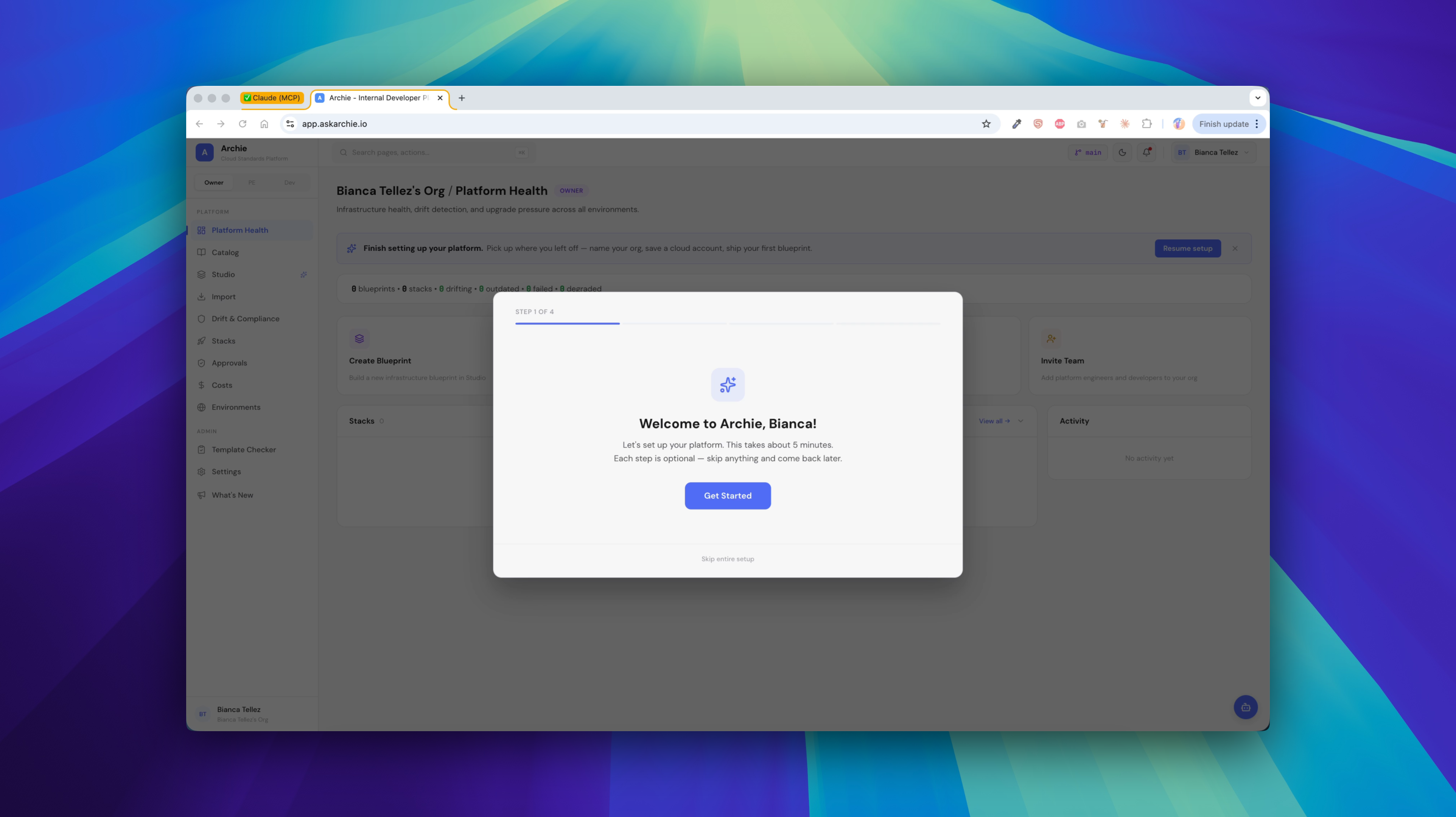 Onboarding wizard welcome screen